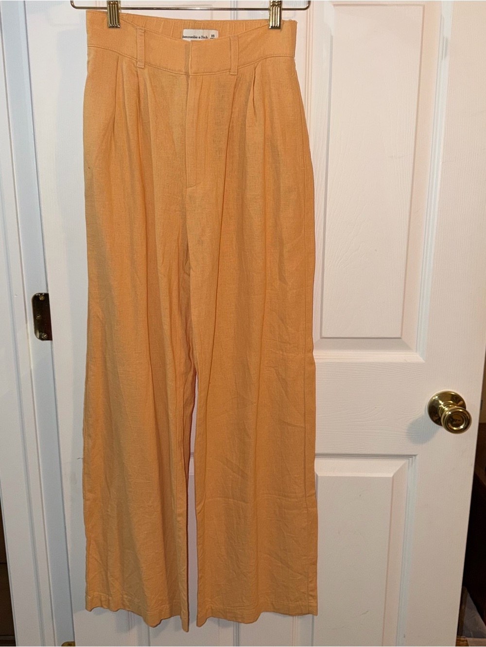 Abercrombie & Fitch Wide-Leg High-Waist Orange Linen Pants